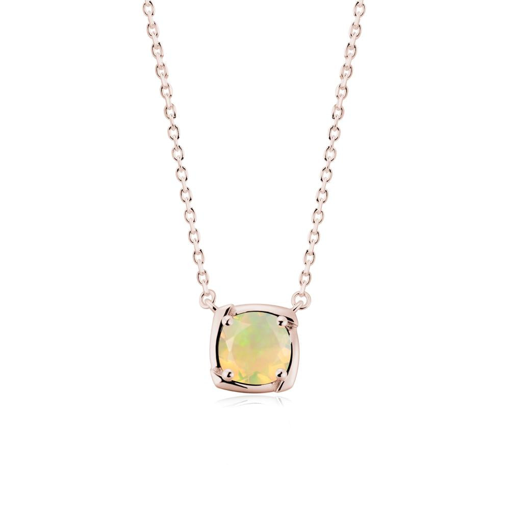 Square-Frame Round Opal Necklace - LUO Jewelry #metal_14k rose gold