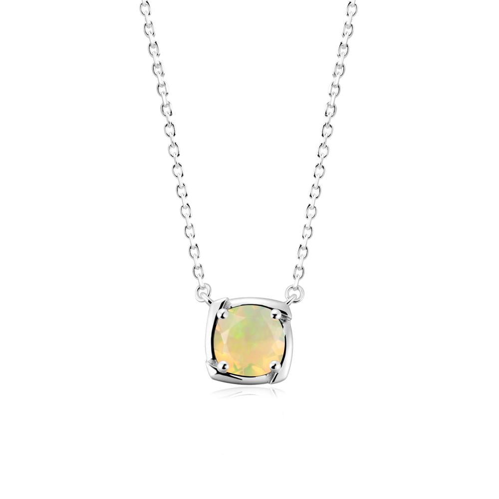 Square-Frame Round Opal Necklace - LUO Jewelry #metal_18k white gold