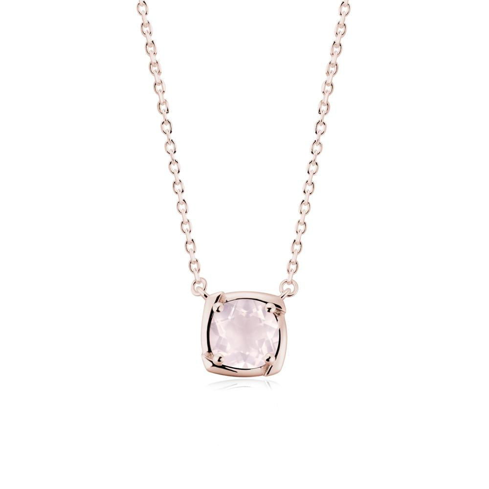 Square-Frame Round Rose Quartz Necklace - LUO Jewelry #metal_14k rose gold