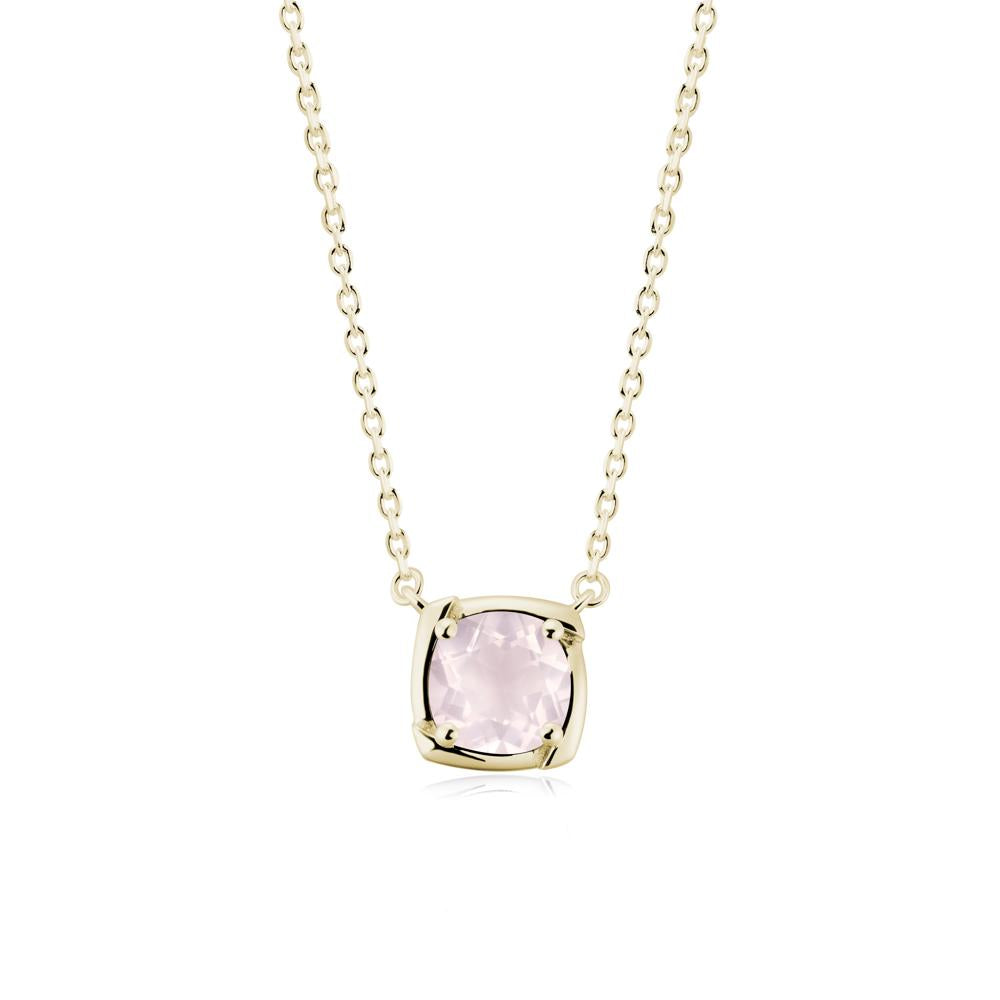 Square-Frame Round Rose Quartz Necklace - LUO Jewelry #metal_14k yellow gold