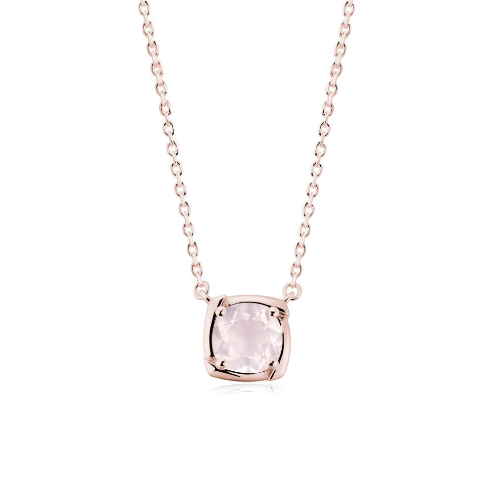 Square-Frame Round Rose Quartz Necklace - LUO Jewelry #metal_18k rose gold