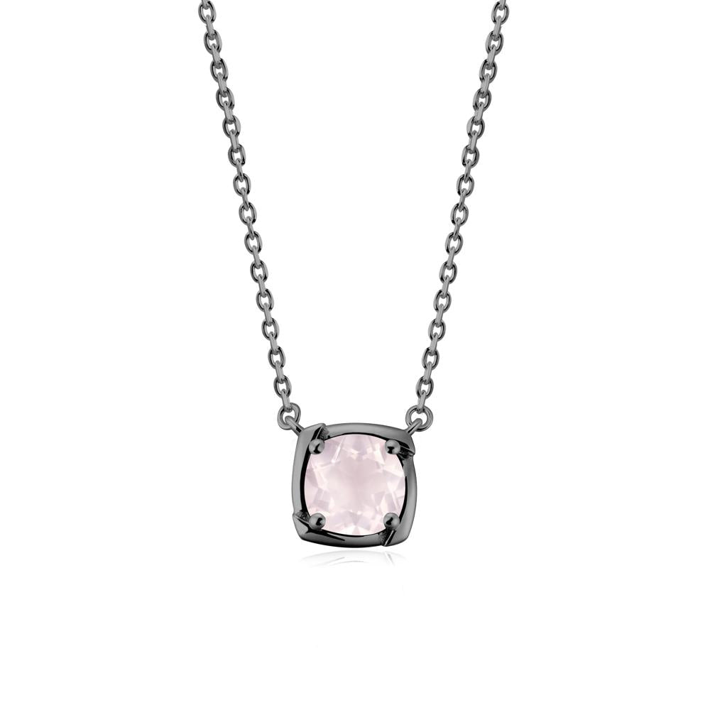 Square-Frame Round Rose Quartz Necklace - LUO Jewelry #metal_black finish sterling silver