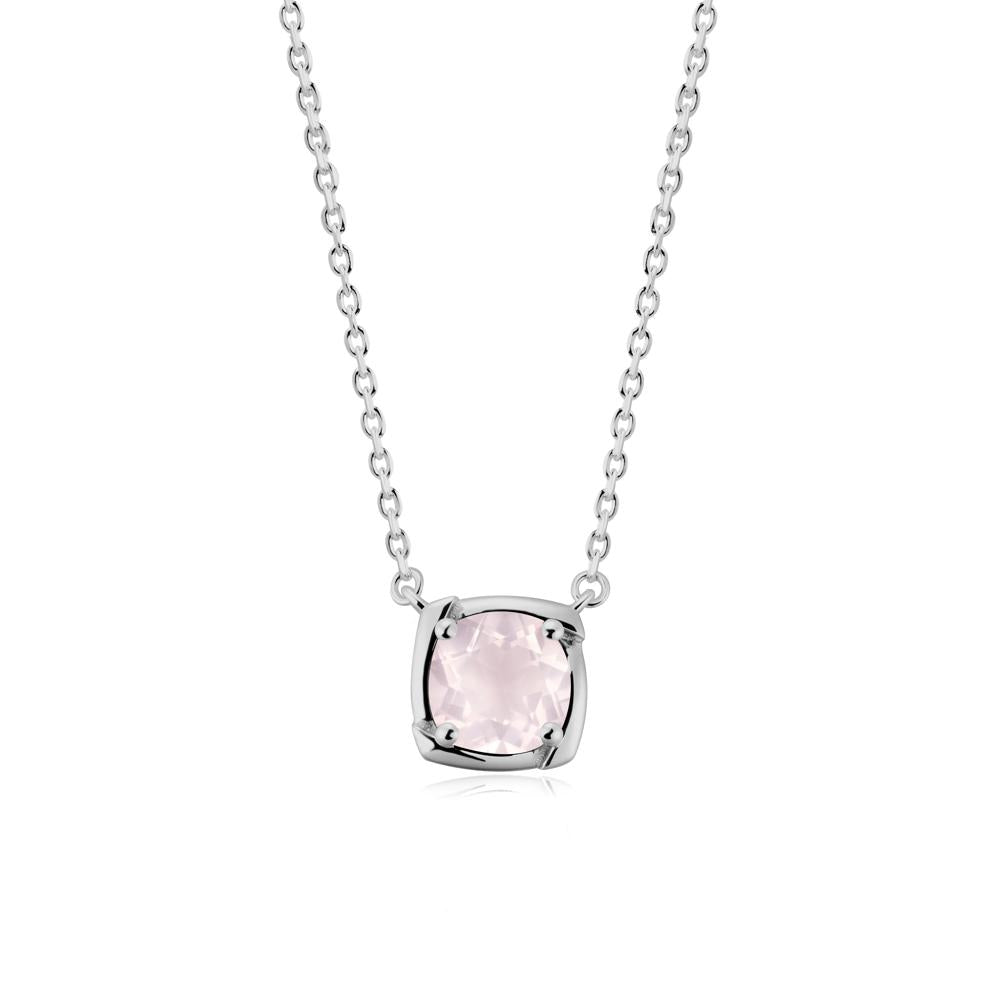 Square-Frame Round Rose Quartz Necklace - LUO Jewelry #metal_platinum