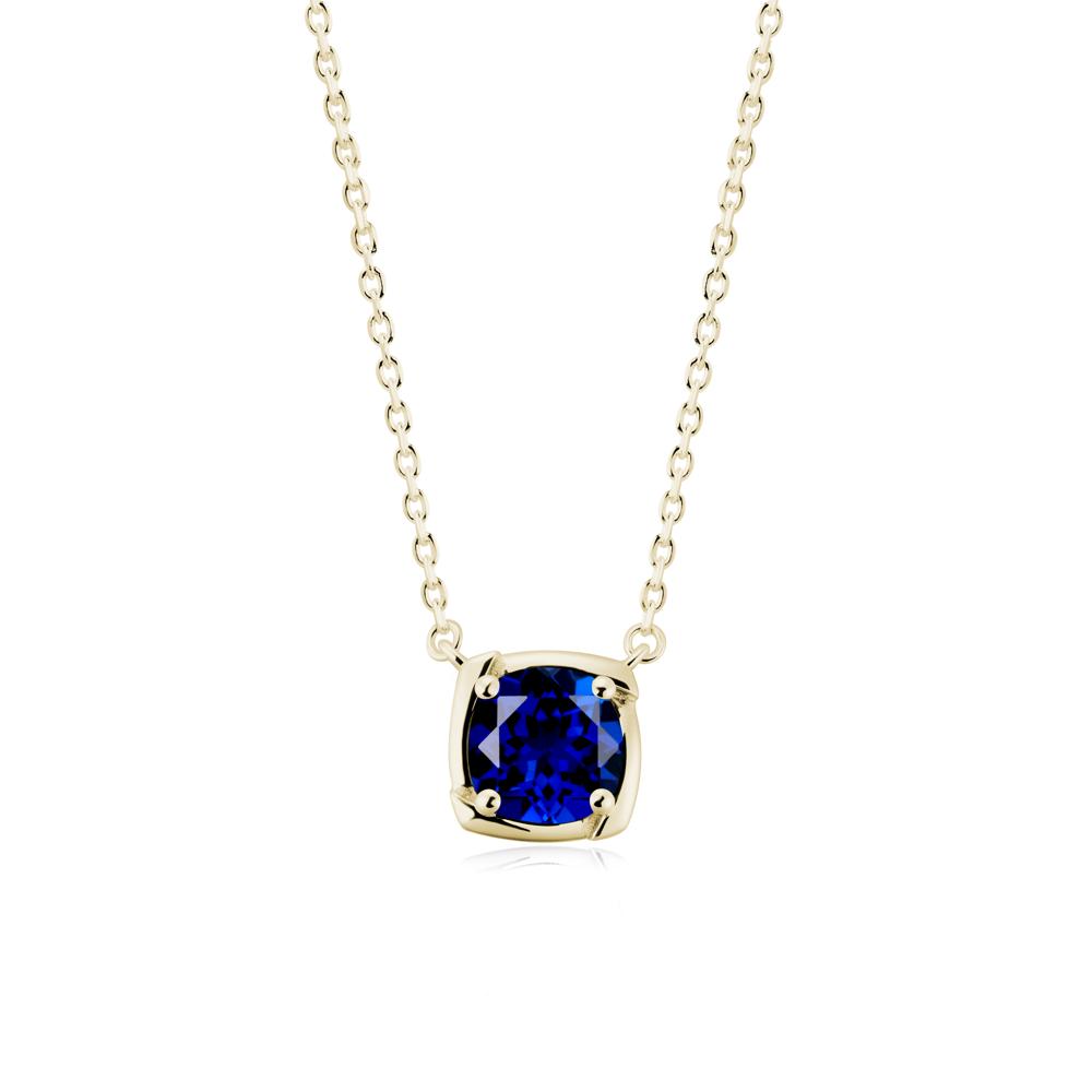 Square-Frame Round Sapphire Necklace - LUO Jewelry #metal_14k yellow gold