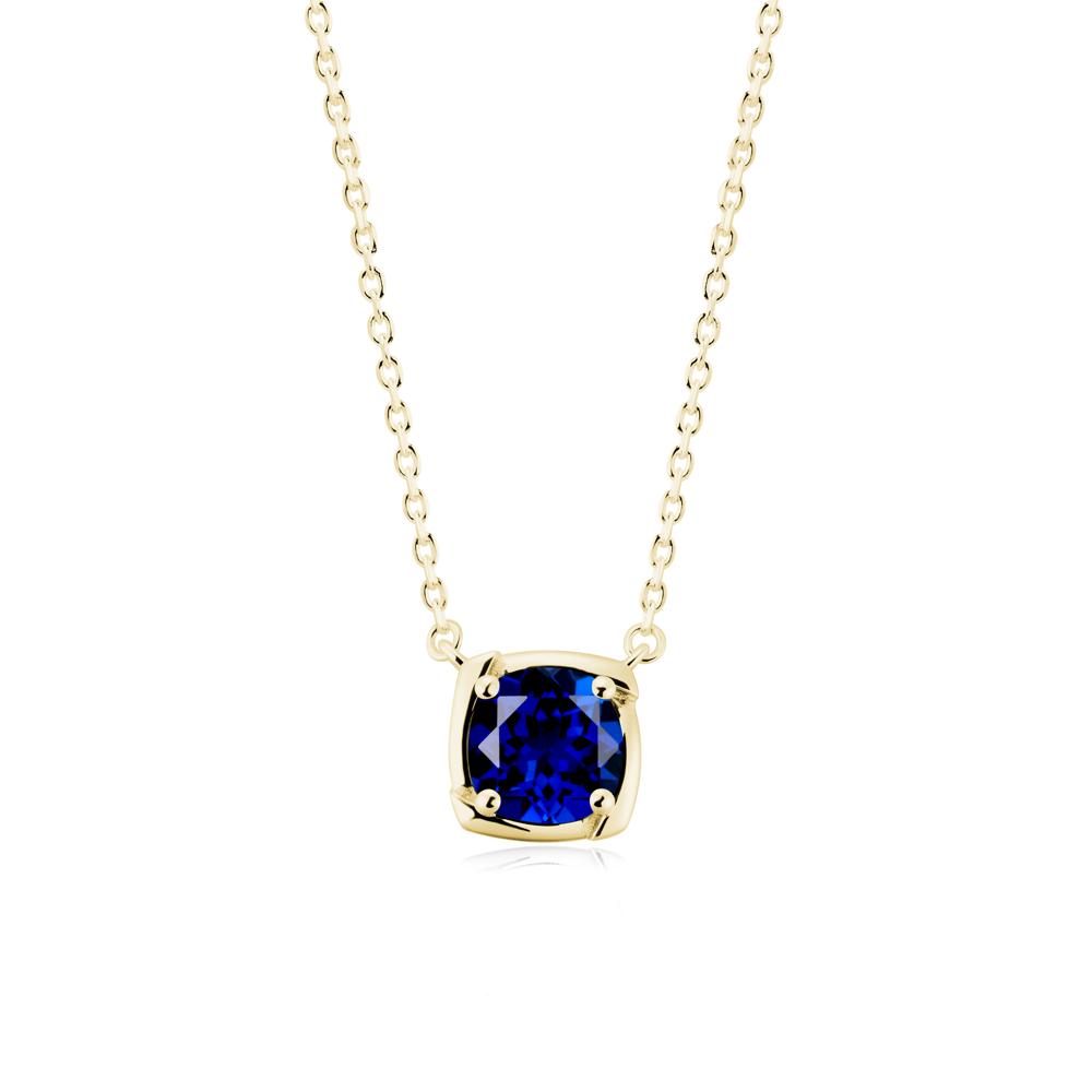 Square-Frame Round Sapphire Necklace - LUO Jewelry #metal_18k yellow gold