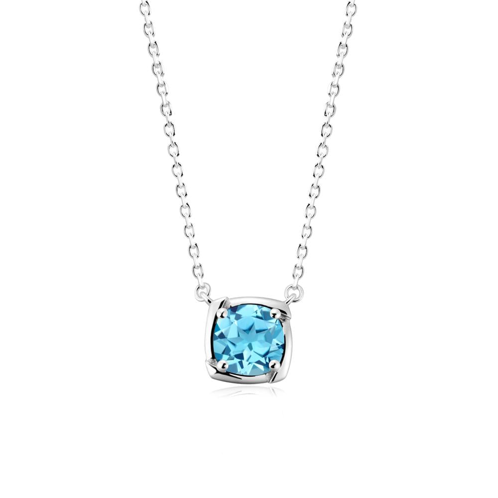 Unique Swiss Blue Topaz Solitaire Pendant Necklace - LUO Jewelry #metal_14k white gold