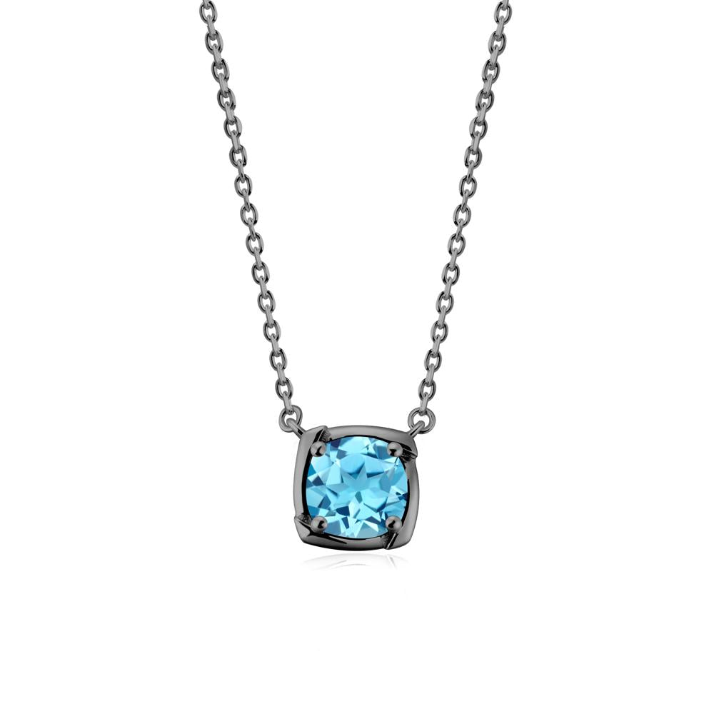 Unique Swiss Blue Topaz Solitaire Pendant Necklace - LUO Jewelry #metal_black finish sterling silver