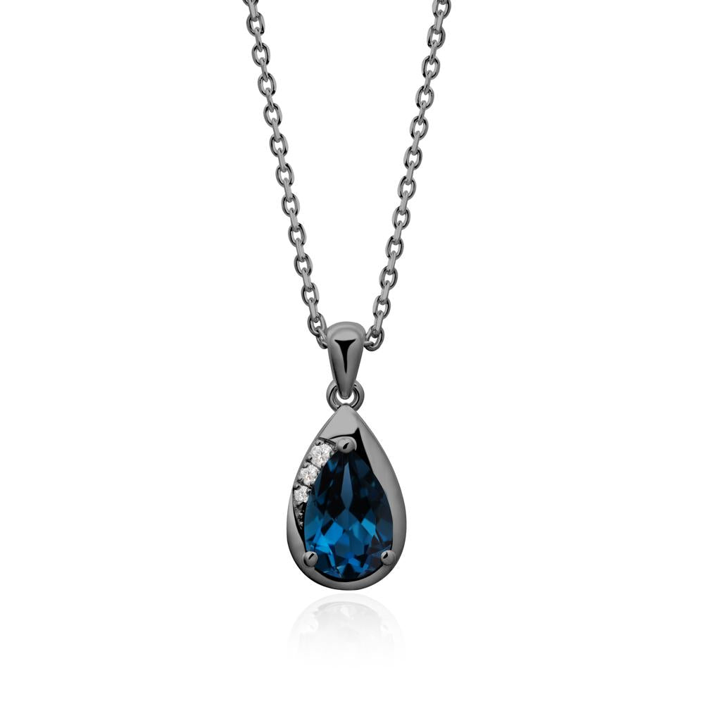 Modernist Teardrop London Blue Topaz Necklace - LUO Jewelry #metal_black finish sterling silver