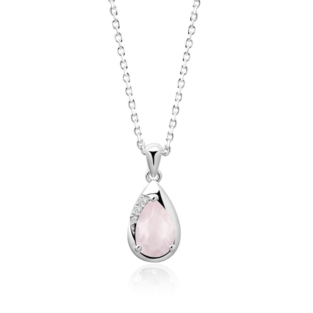 Modernist Pear Shaped Rose Quartz Necklace - LUO Jewelry #metal_18k white gold