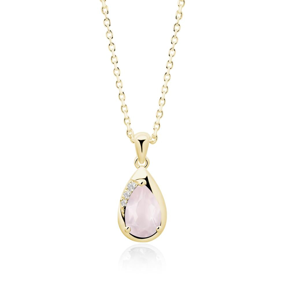 Modernist Pear Shaped Rose Quartz Necklace - LUO Jewelry #metal_18k yellow gold