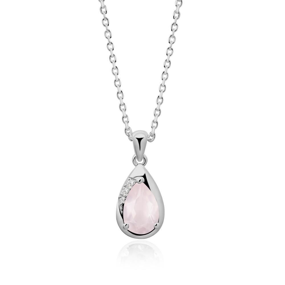 Modernist Pear Shaped Rose Quartz Necklace - LUO Jewelry #metal_platinum