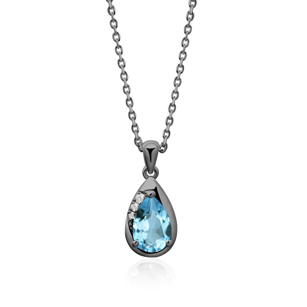 Modernist Teardrop Swiss Blue Topaz Necklace - LUO Jewelry #metal_black finish sterling silver