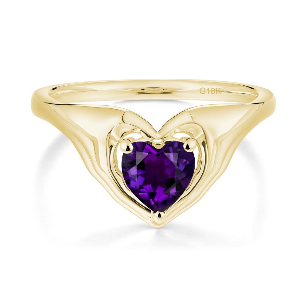 Heart Shapped Amethyst Claddagh Ring - LUO Jewelry #metal_18k yellow gold