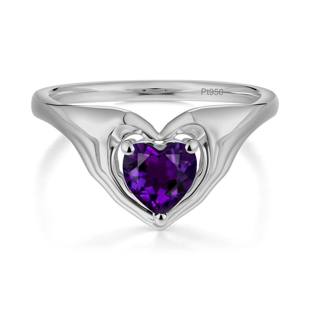 Heart Shapped Amethyst Claddagh Ring - LUO Jewelry #metal_platinum