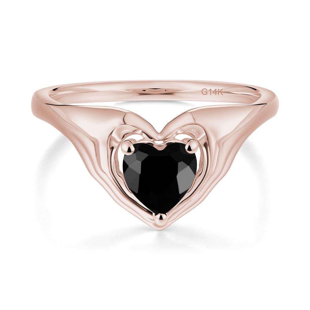 Heart Shapped Black Spinel Claddagh Ring - LUO Jewelry #metal_14k rose gold