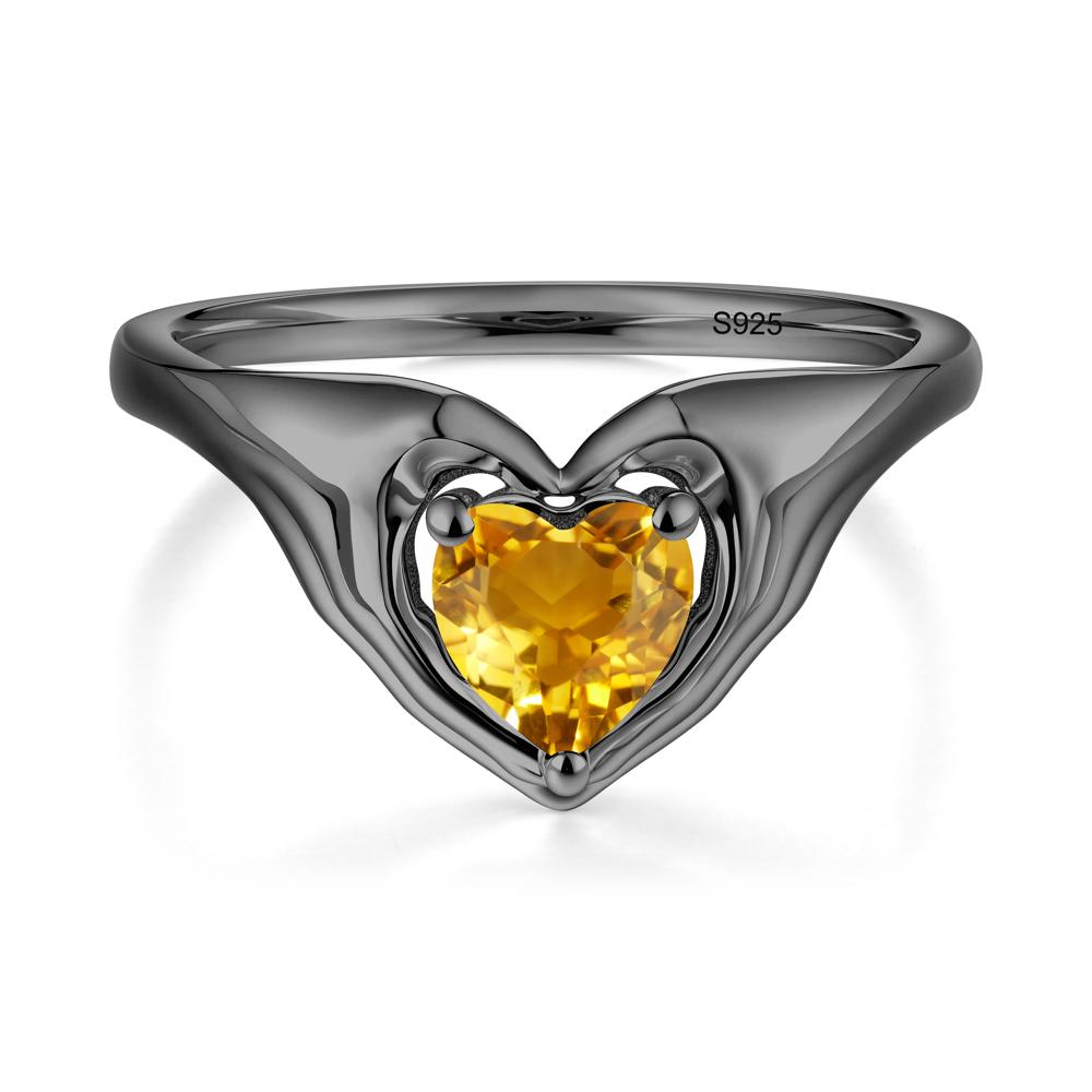 Heart Shapped Citrine Claddagh Ring - LUO Jewelry #metal_black finish sterling silver