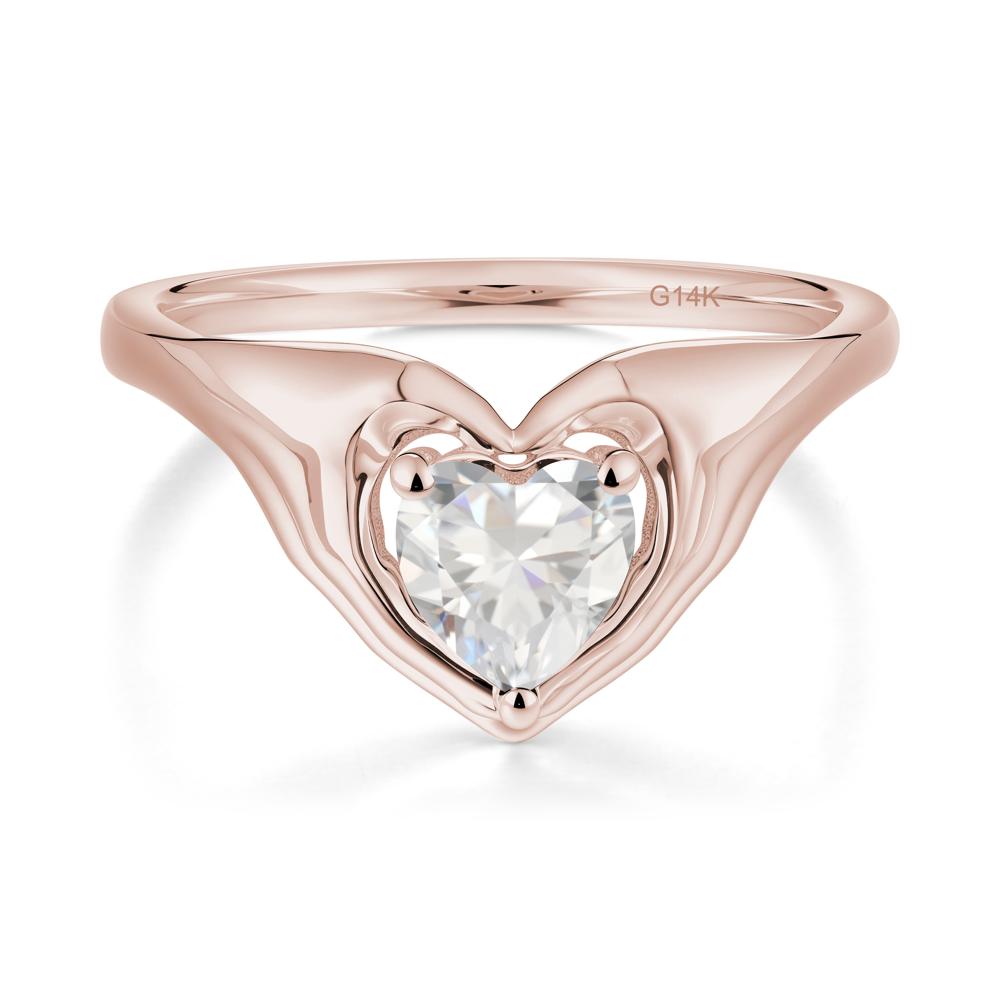 Heart Shapped Cubic Zirconia Claddagh Ring - LUO Jewelry #metal_14k rose gold