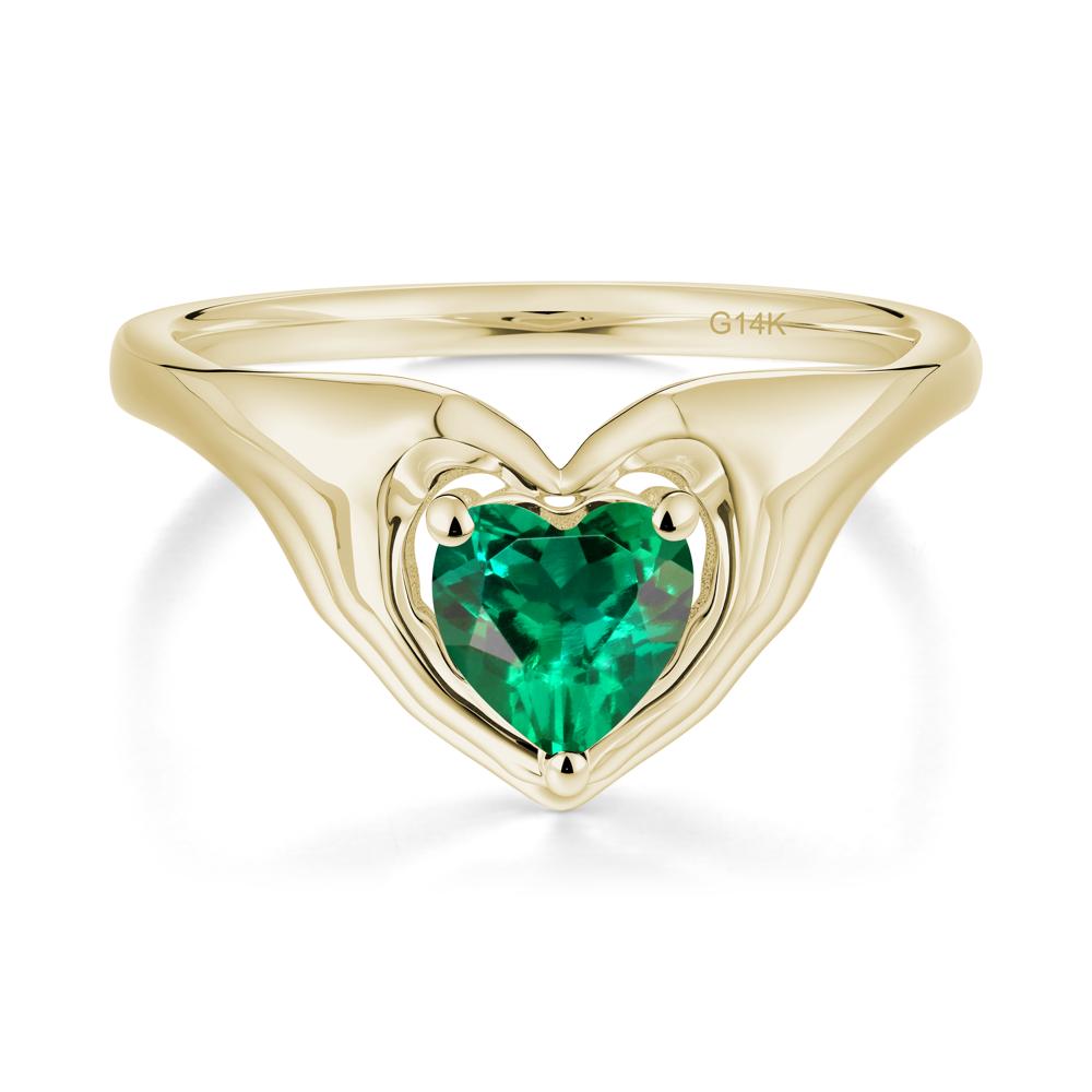 Heart Shapped Emerald Claddagh Ring - LUO Jewelry #metal_14k yellow gold