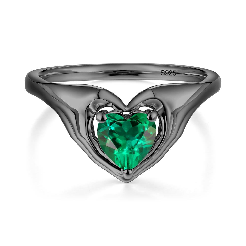 Heart Shapped Emerald Claddagh Ring - LUO Jewelry #metal_black finish sterling silver