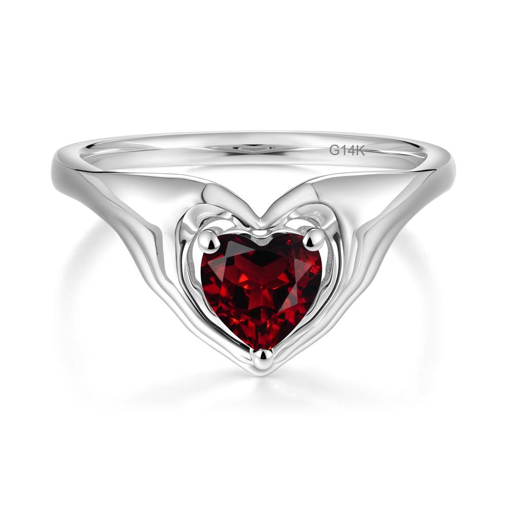 Heart Shapped Garnet Claddagh Ring - LUO Jewelry #metal_14k white gold