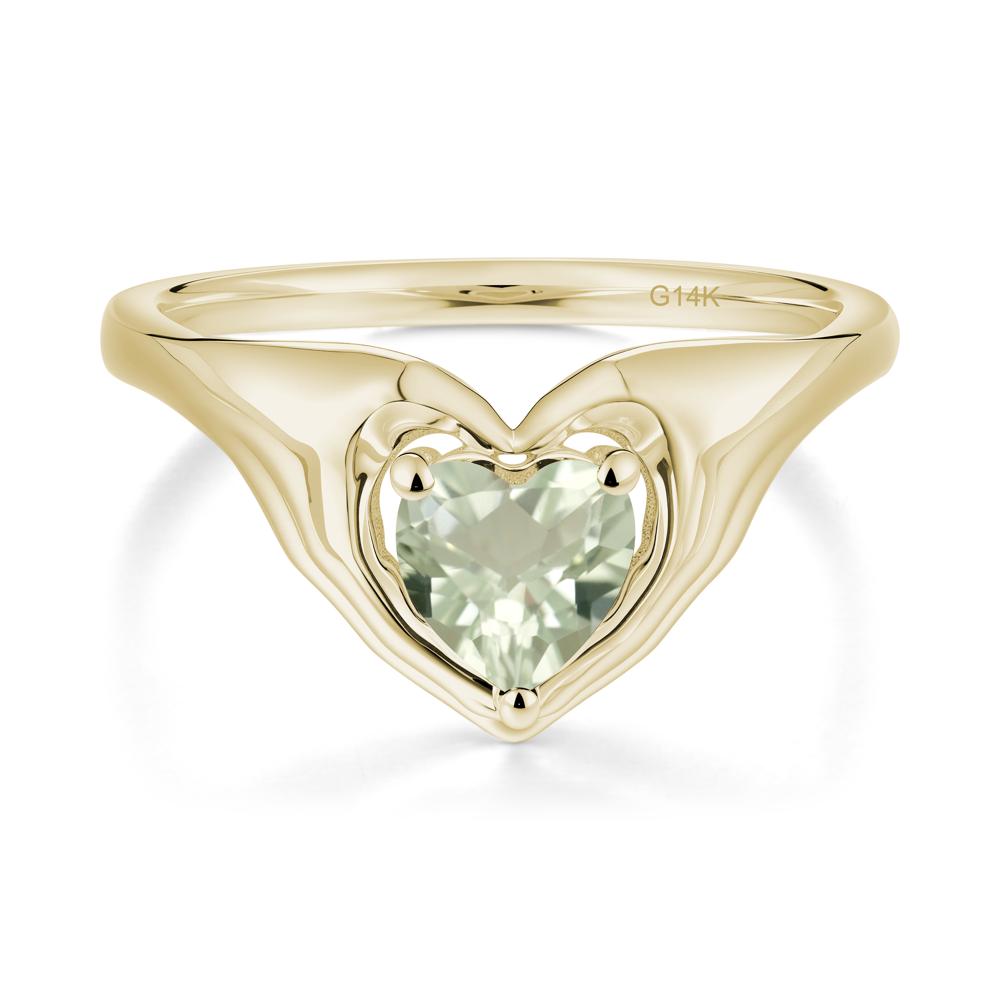Heart Shapped Green Amethyst Claddagh Ring - LUO Jewelry #metal_14k yellow gold