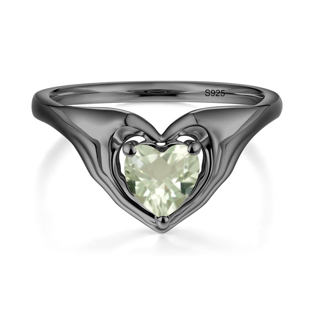 Heart Shapped Green Amethyst Claddagh Ring - LUO Jewelry #metal_black finish sterling silver