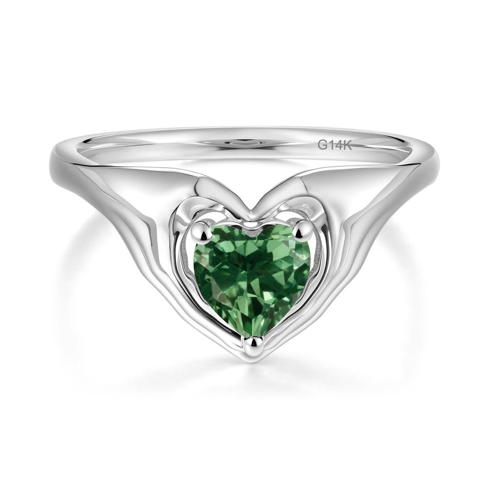 Green Sapphire Claddagh Promise Ring - LUO Jewelry #metal_14k white gold