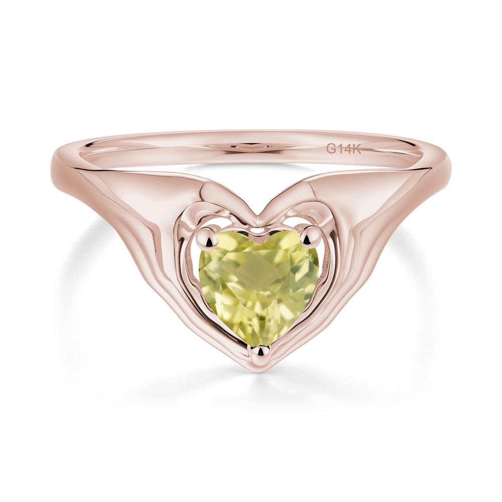 Heart Shapped Lemon Quartz Claddagh Ring - LUO Jewelry #metal_14k rose gold