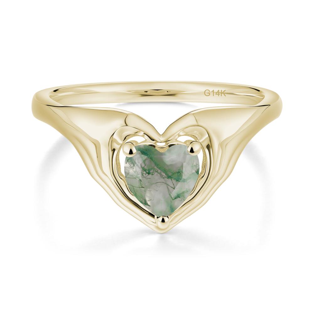 Moss Agate Claddagh Promise Ring - LUO Jewelry #metal_14k yellow gold