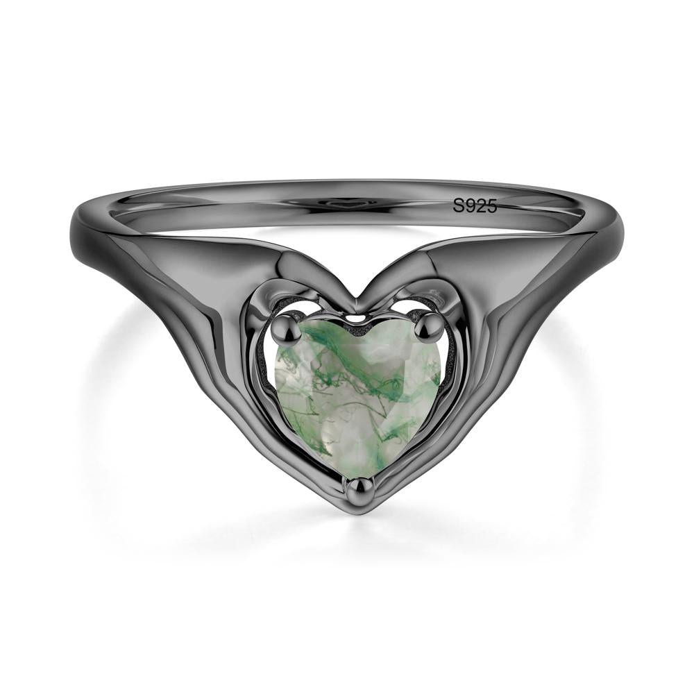 Moss Agate Claddagh Promise Ring - LUO Jewelry #metal_black finish sterling silver