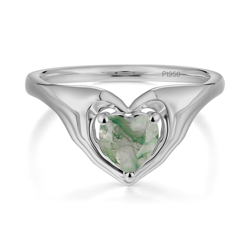 Moss Agate Claddagh Promise Ring - LUO Jewelry #metal_platinum