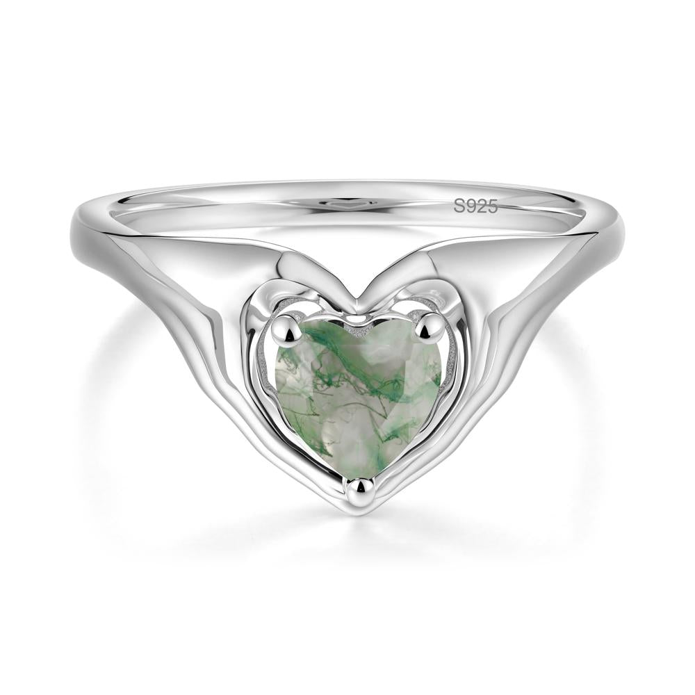 Moss Agate Claddagh Promise Ring - LUO Jewelry #metal_sterling silver