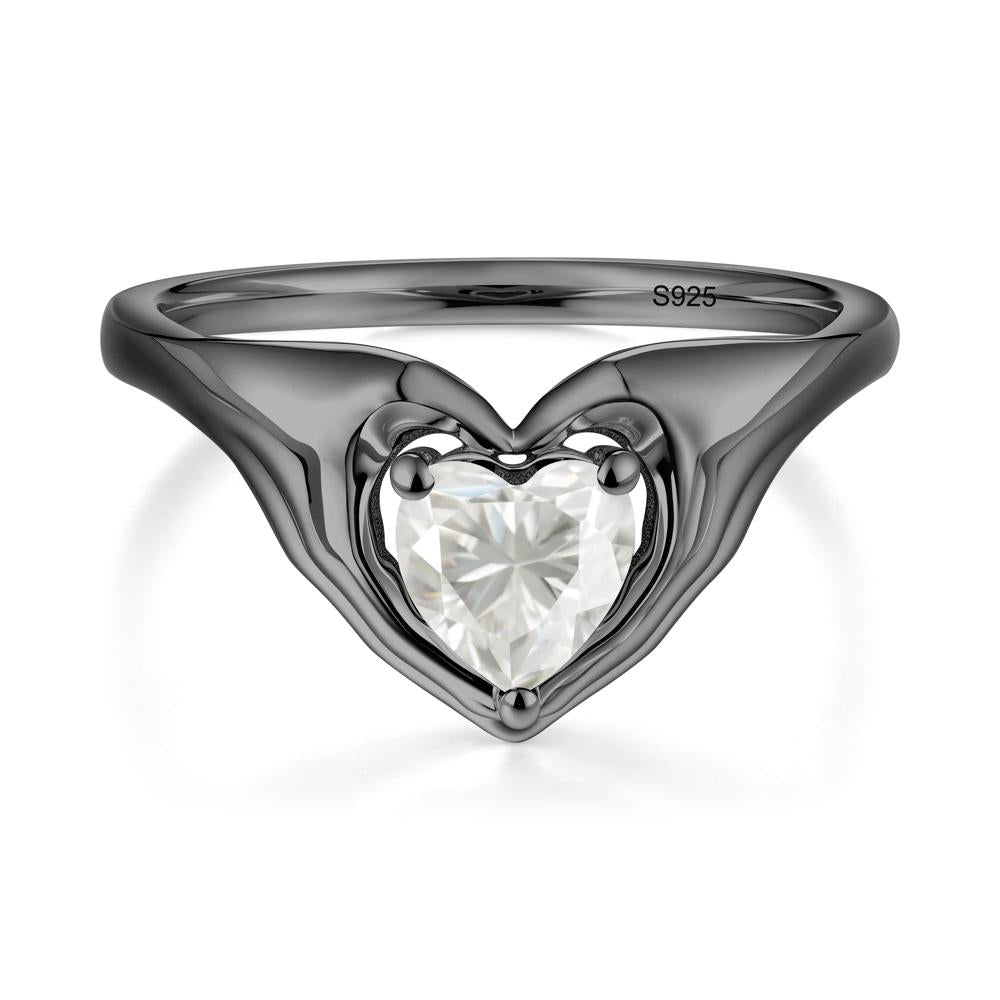 Moissanite Claddagh Promise Ring - LUO Jewelry #metal_black finish sterling silver