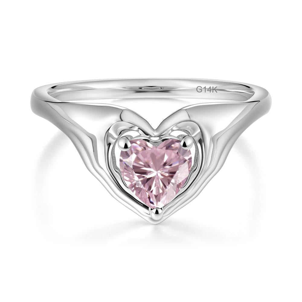 Heart Shapped Pink Cubic Zirconia Claddagh Ring - LUO Jewelry #metal_14k white gold