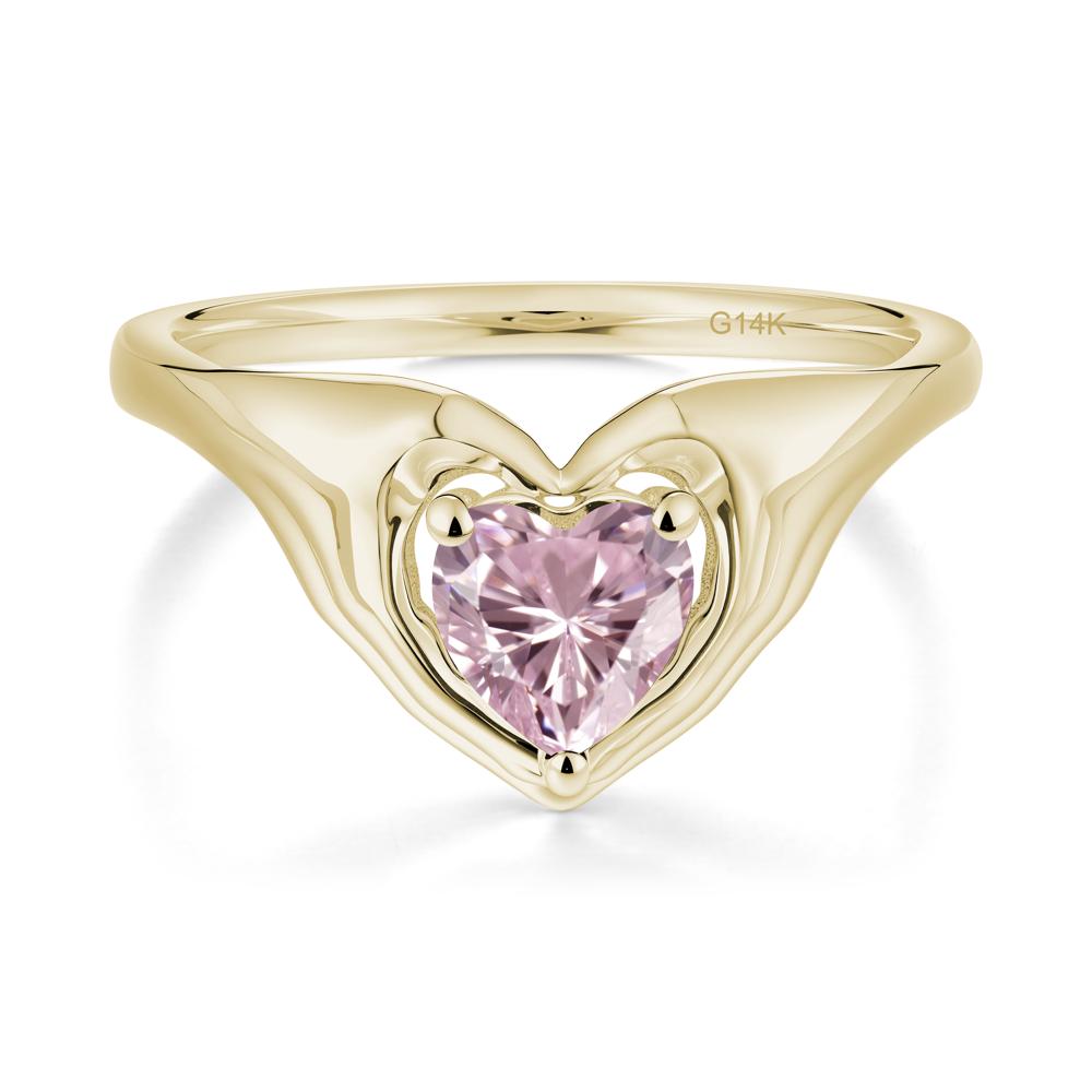 Heart Shapped Pink Cubic Zirconia Claddagh Ring - LUO Jewelry #metal_14k yellow gold