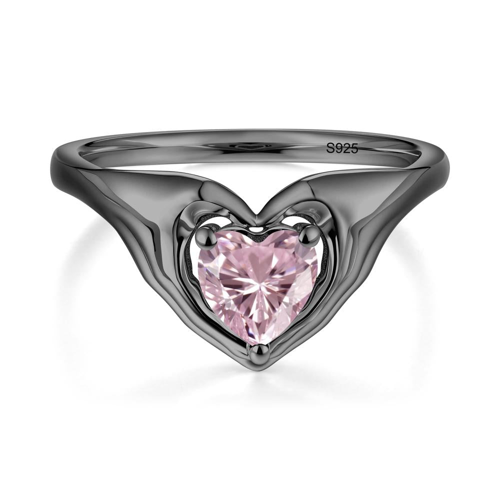 Heart Shapped Pink Cubic Zirconia Claddagh Ring - LUO Jewelry #metal_black finish sterling silver