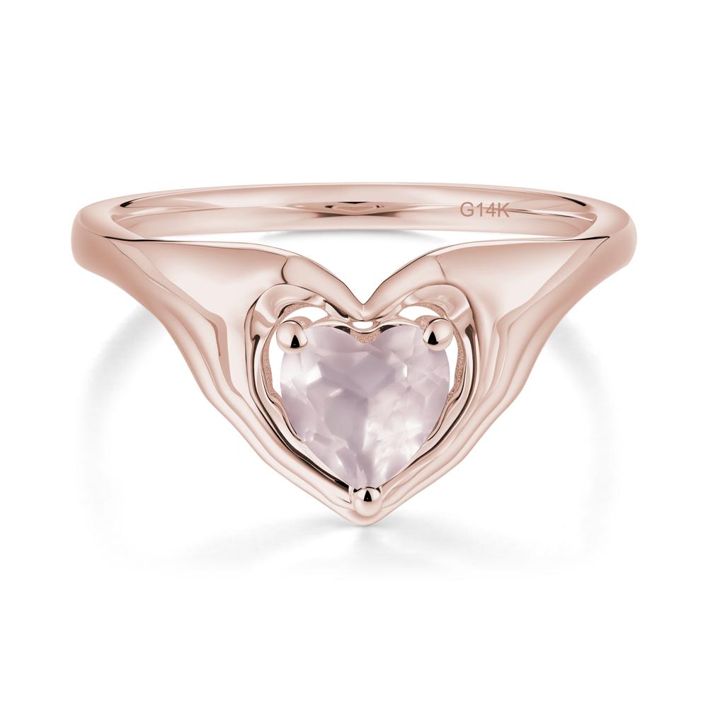 Heart Shapped Rose Quartz Claddagh Ring - LUO Jewelry #metal_14k rose gold