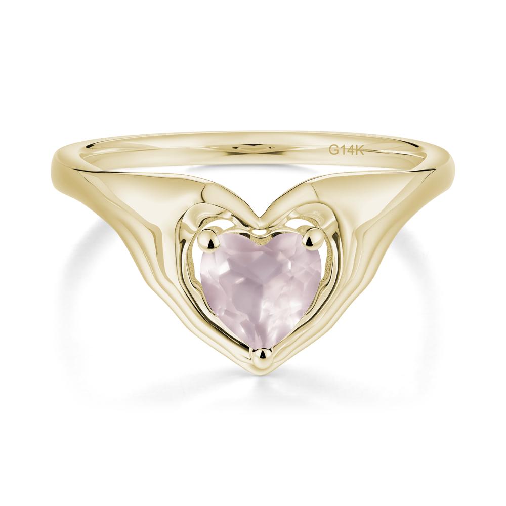 Heart Shapped Rose Quartz Claddagh Ring - LUO Jewelry #metal_14k yellow gold