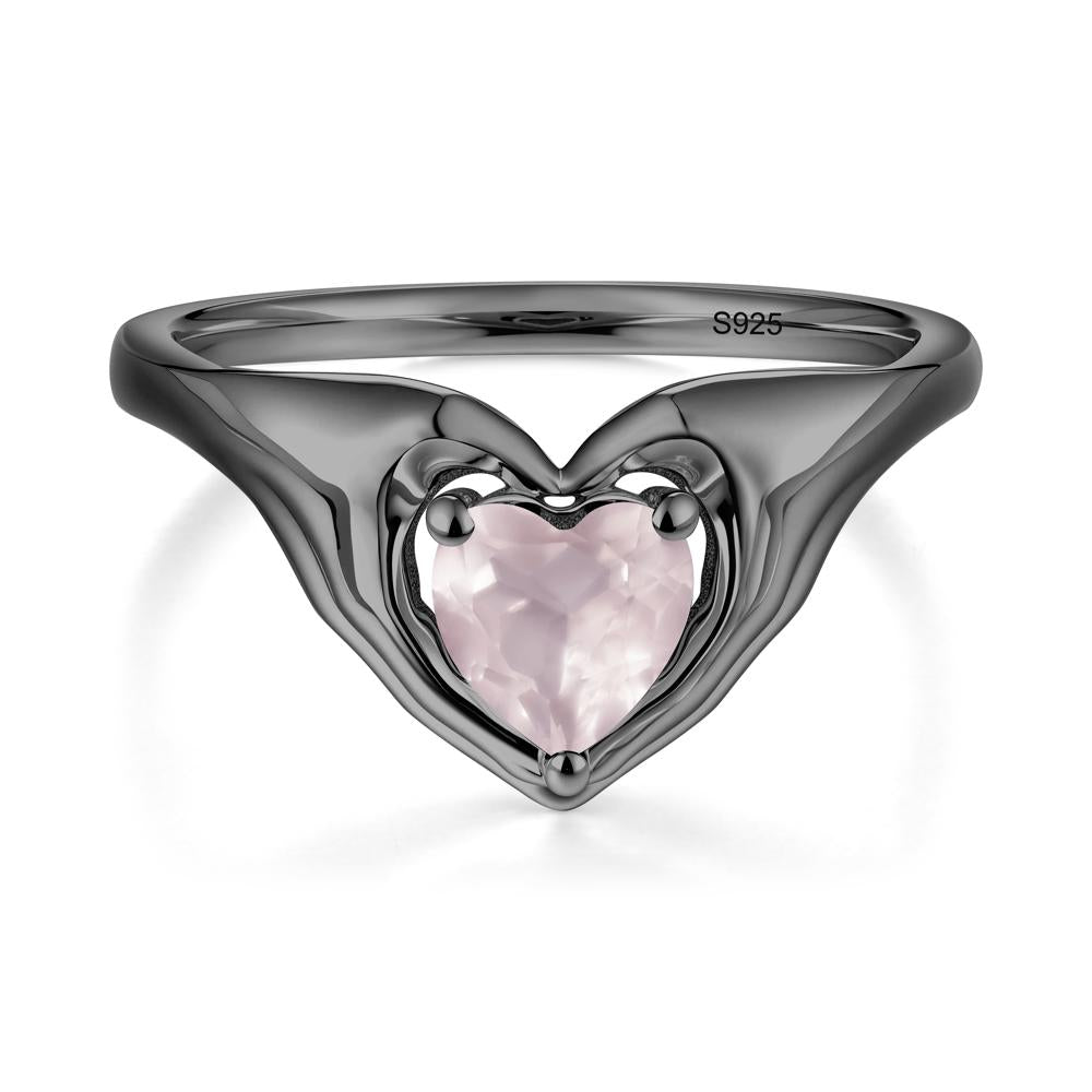 Heart Shapped Rose Quartz Claddagh Ring - LUO Jewelry #metal_black finish sterling silver