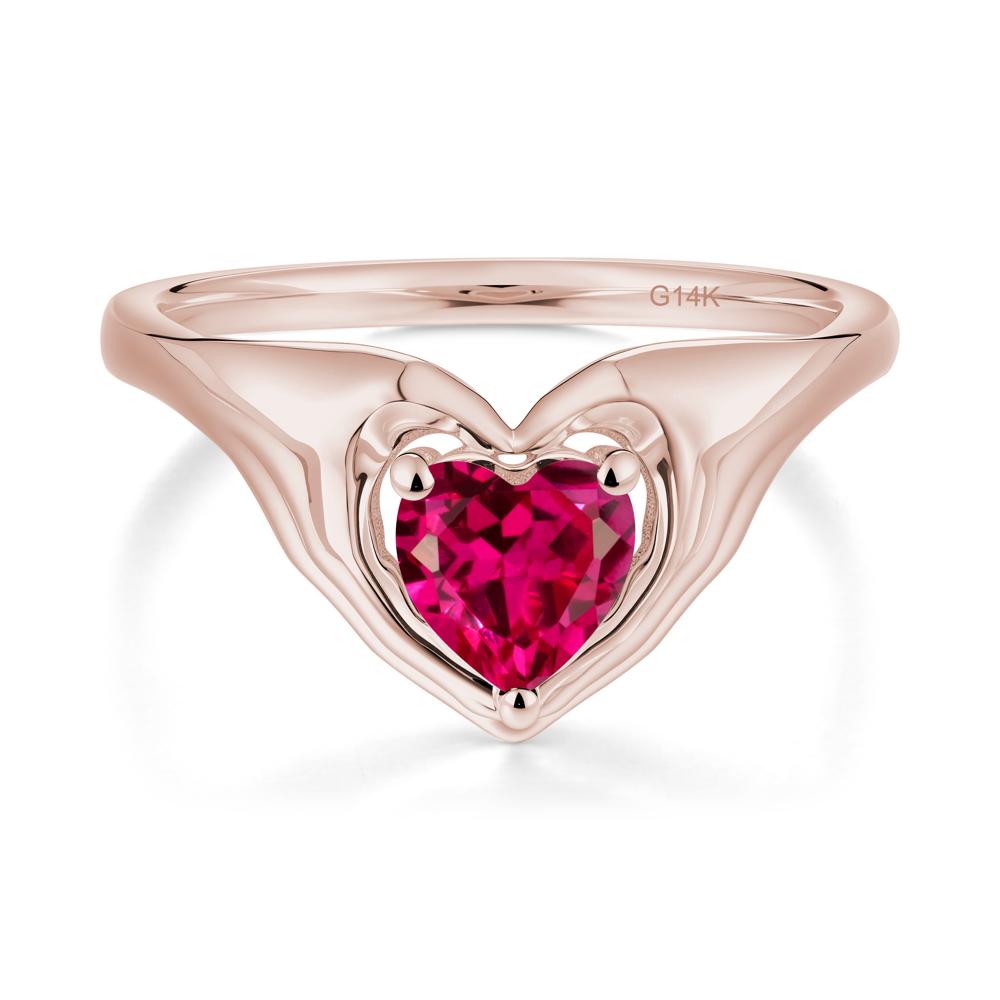 Heart Shapped Ruby Claddagh Ring - LUO Jewelry #metal_14k rose gold