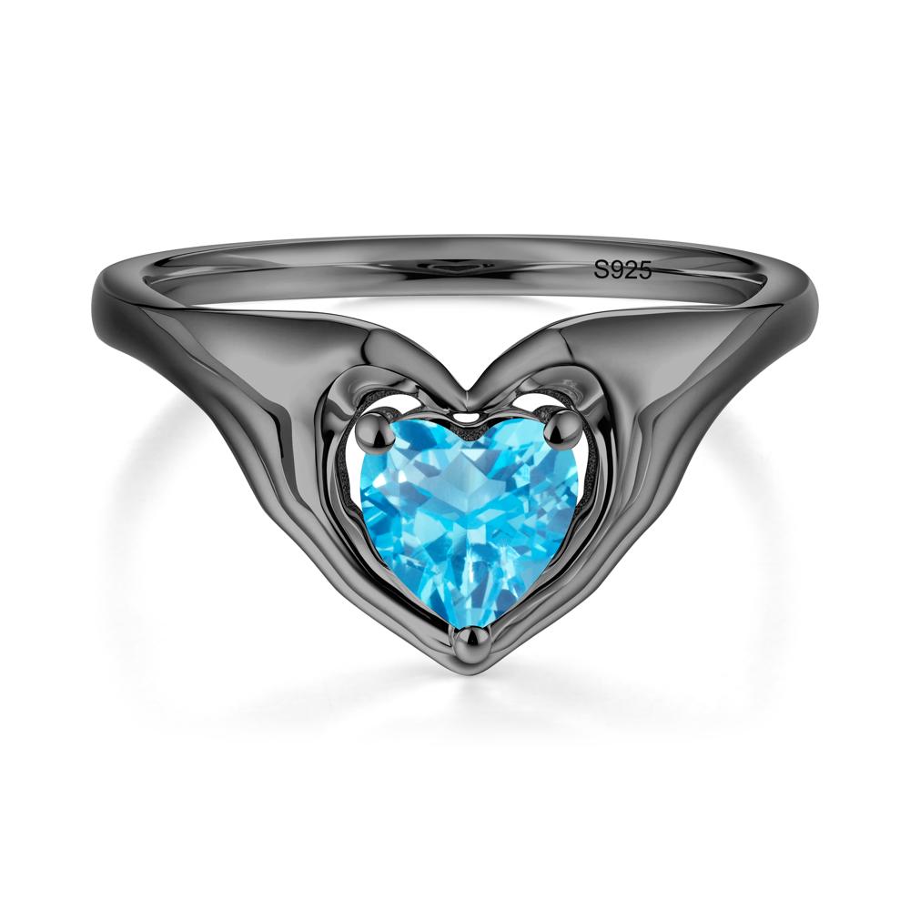 Swiss Blue Topaz Claddagh Promise Ring - LUO Jewelry #metal_black finish sterling silver