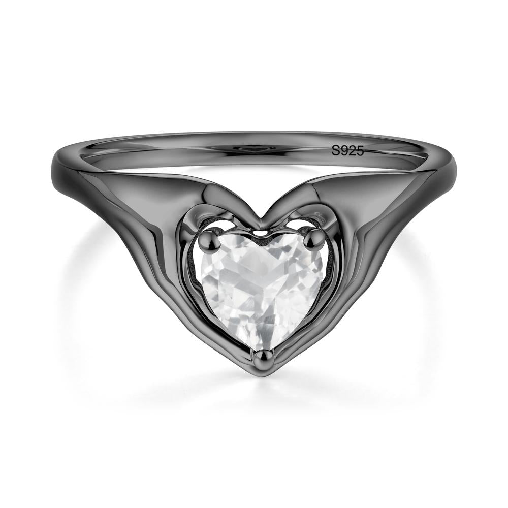 White Topaz Claddagh Promise Ring - LUO Jewelry #metal_black finish sterling silver