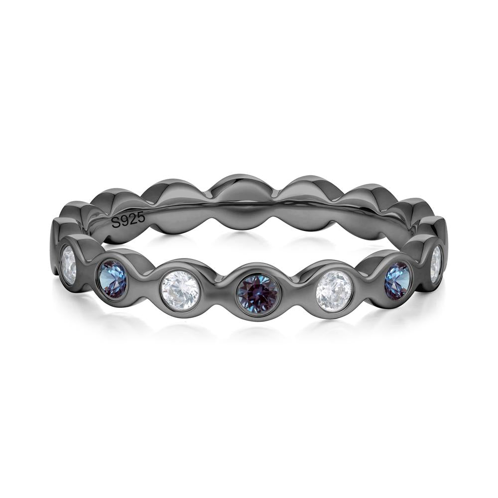 Round Alexandrite and Cubic Zirconia Eternity Ring - LUO Jewelry #metal_black finish sterling silver