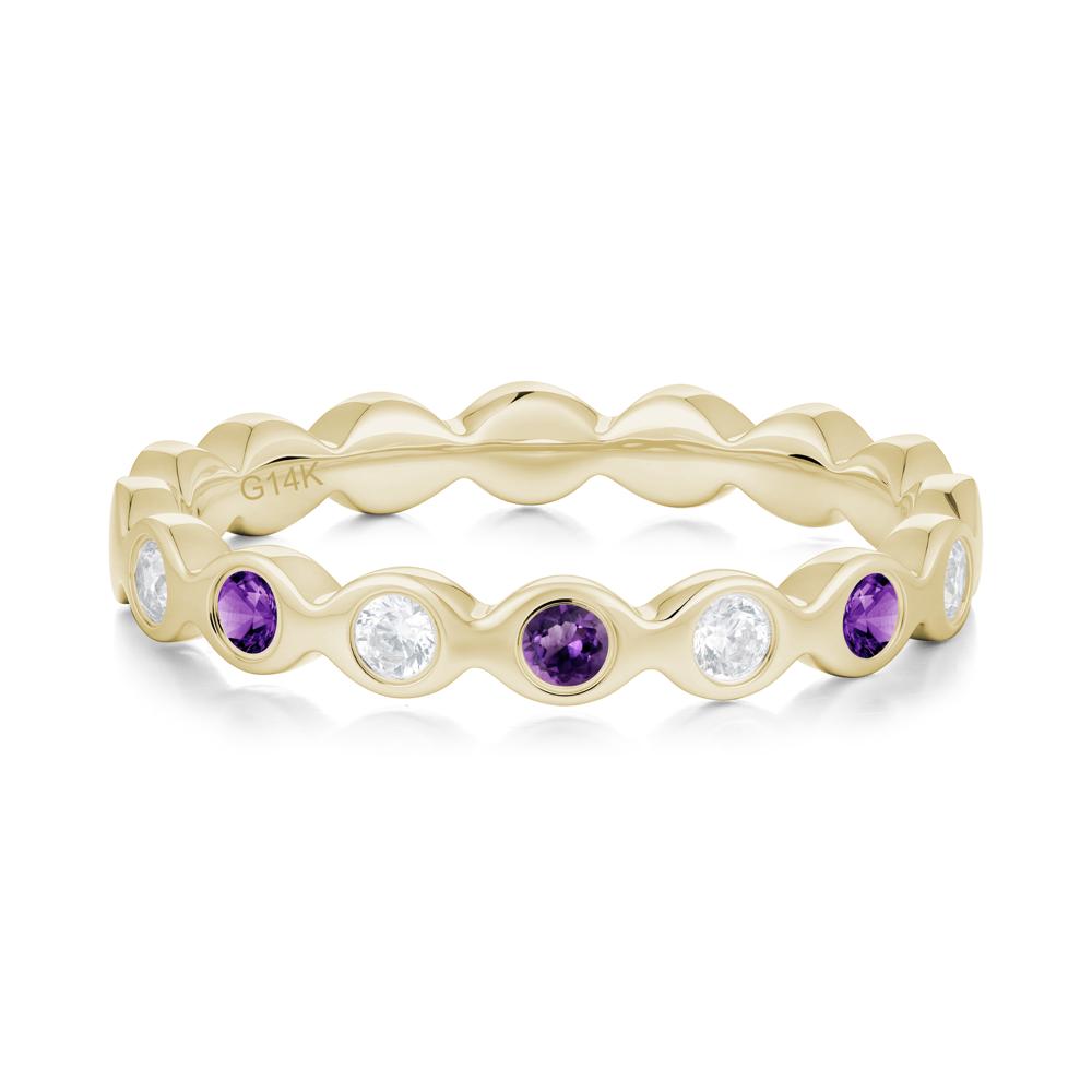 Round Amethyst and Cubic Zirconia Eternity Band Ring - LUO Jewelry #metal_14k yellow gold