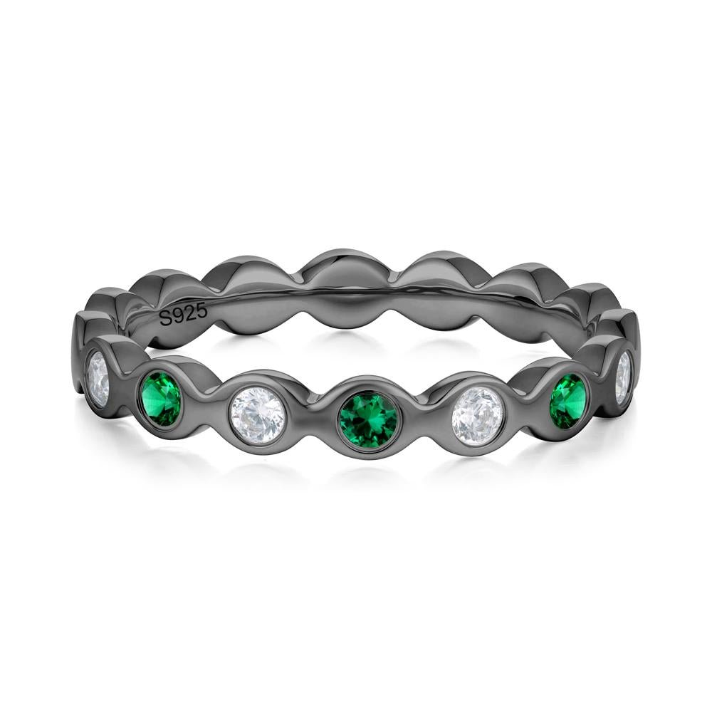Round Emerald and Cubic Zirconia Eternity Band Ring - LUO Jewelry #metal_black finish sterling silver