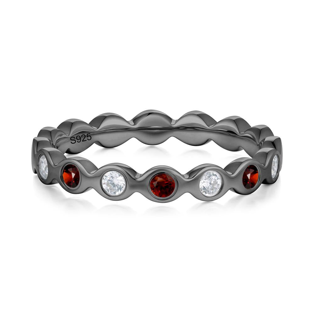 Round Garnet and Cubic Zirconia Eternity Ring - LUO Jewelry #metal_black finish sterling silver