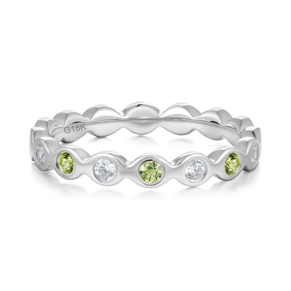Round Cubic Zirconia and Peridot Eternity Band Ring - LUO Jewelry #metal_18k white gold