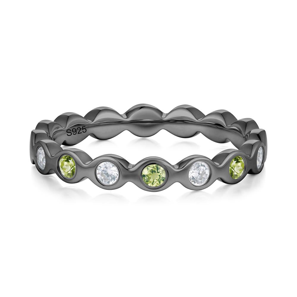 Round Cubic Zirconia and Peridot Eternity Band Ring - LUO Jewelry #metal_black finish sterling silver