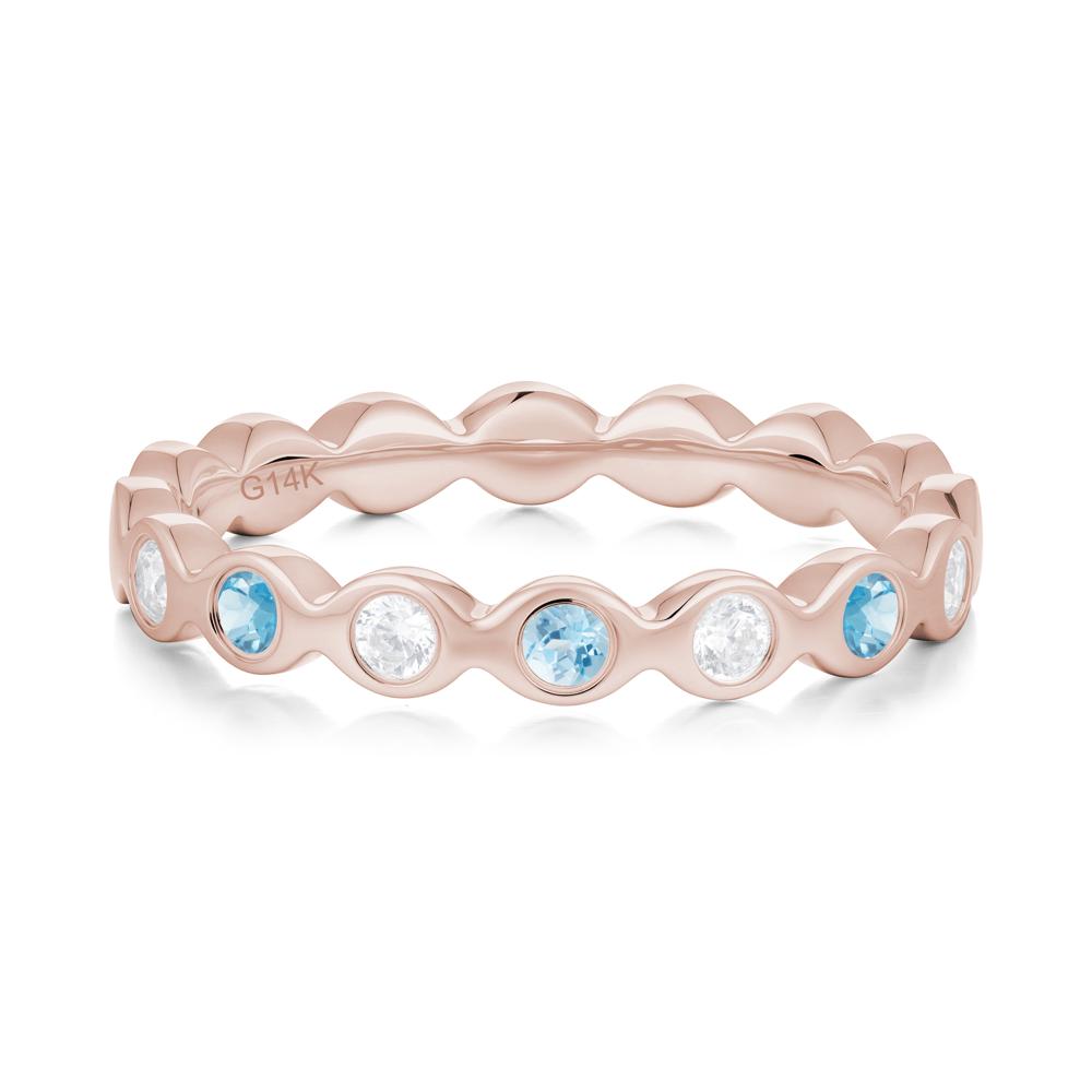 Round Swiss Blue Topaz and Cubic Zirconia Eternity Band Ring - LUO Jewelry #metal_14k rose gold