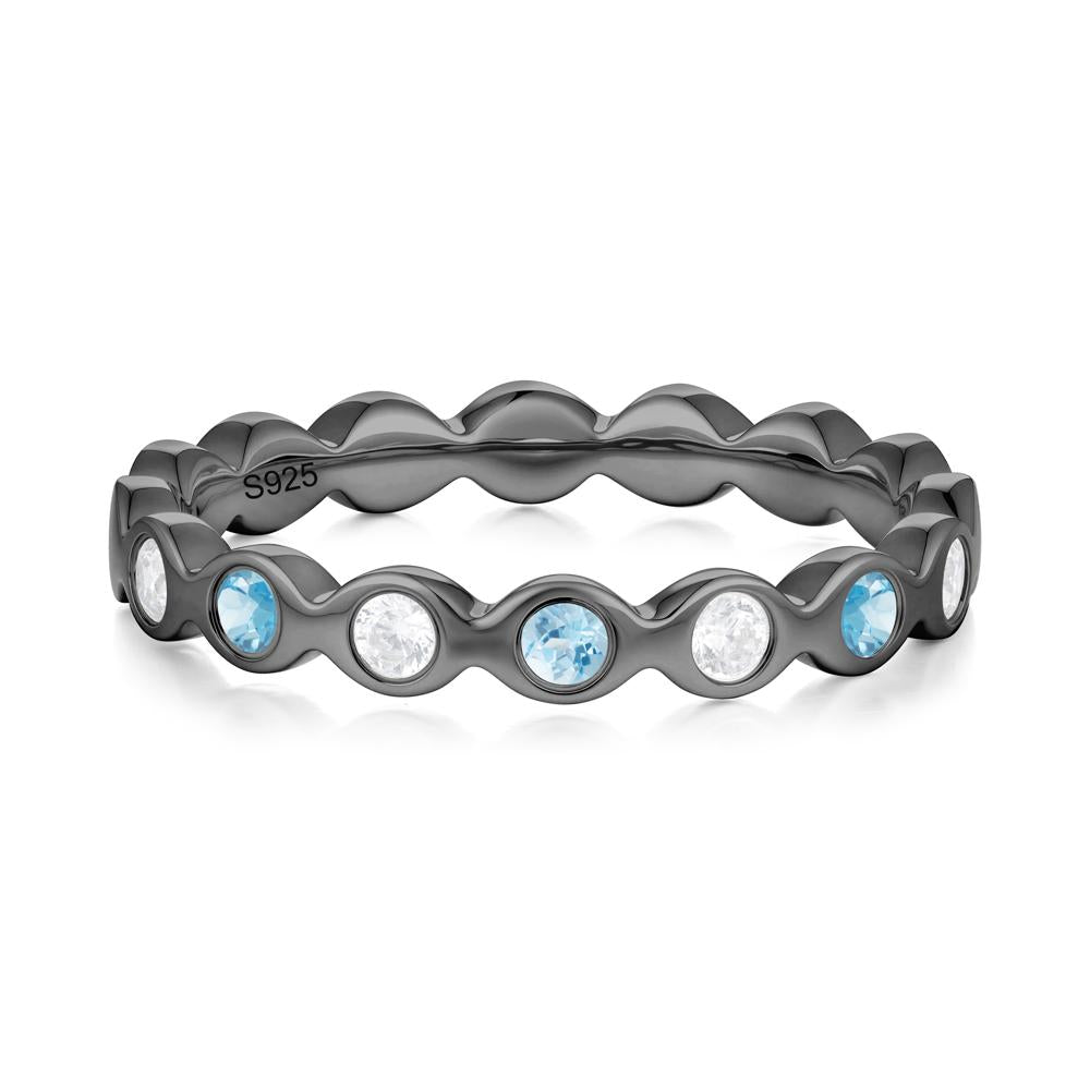 Round Swiss Blue Topaz and Cubic Zirconia Eternity Band Ring - LUO Jewelry #metal_black finish sterling silver